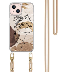 Casimoda iPhone 13 hoesje met beige koord - Abstract gezicht bruin