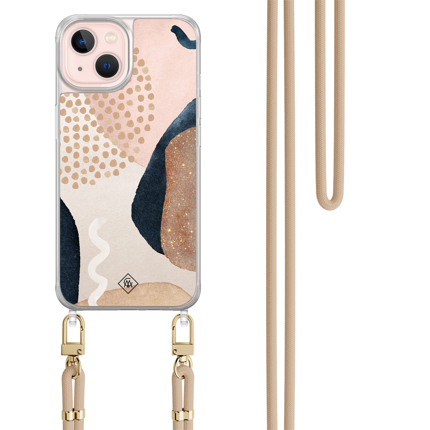 iPhone 13 hoesje met beige koord Abstract dots