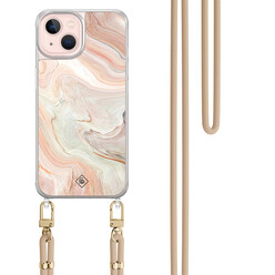 Casimoda iPhone 13 hoesje met beige koord - Marmer waves