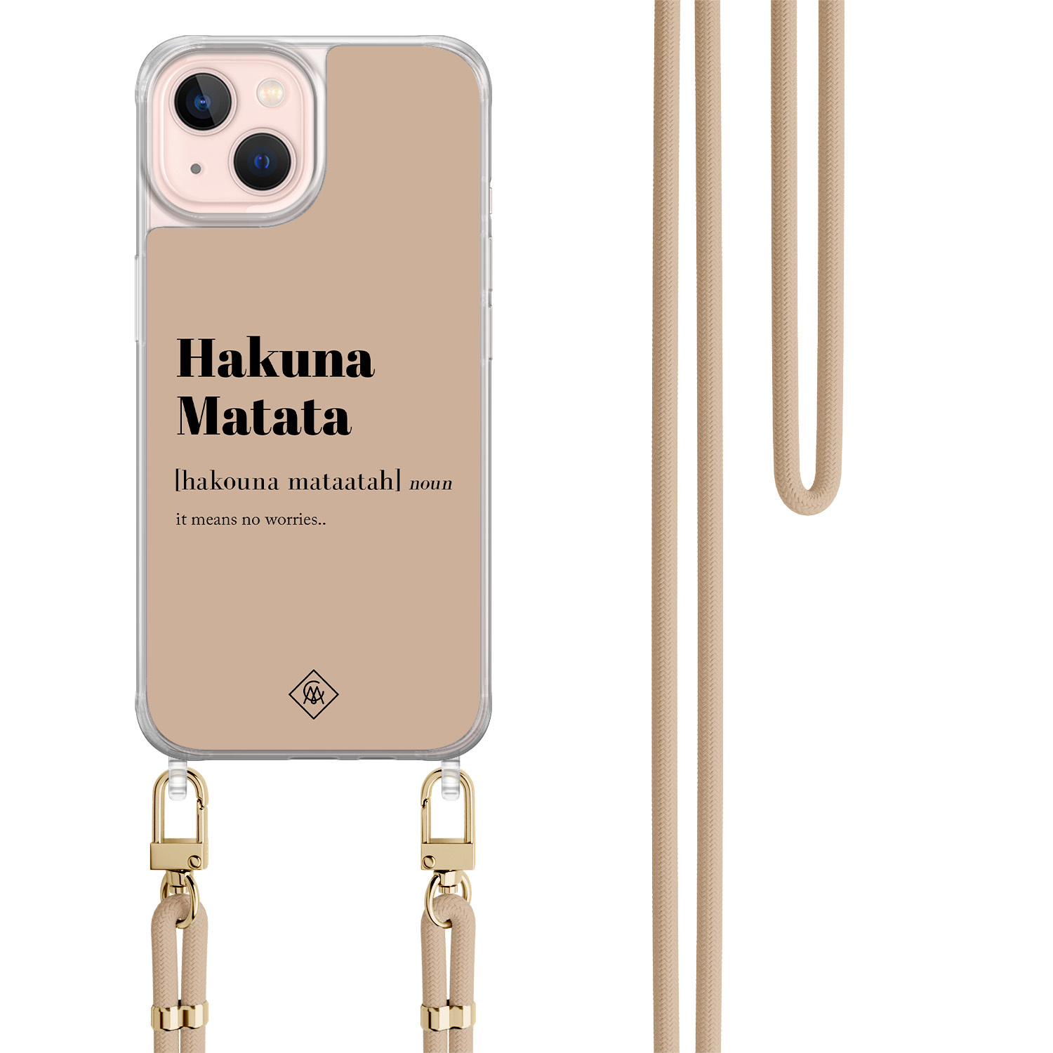 iPhone 13 hoesje met beige koord Hakuna matata