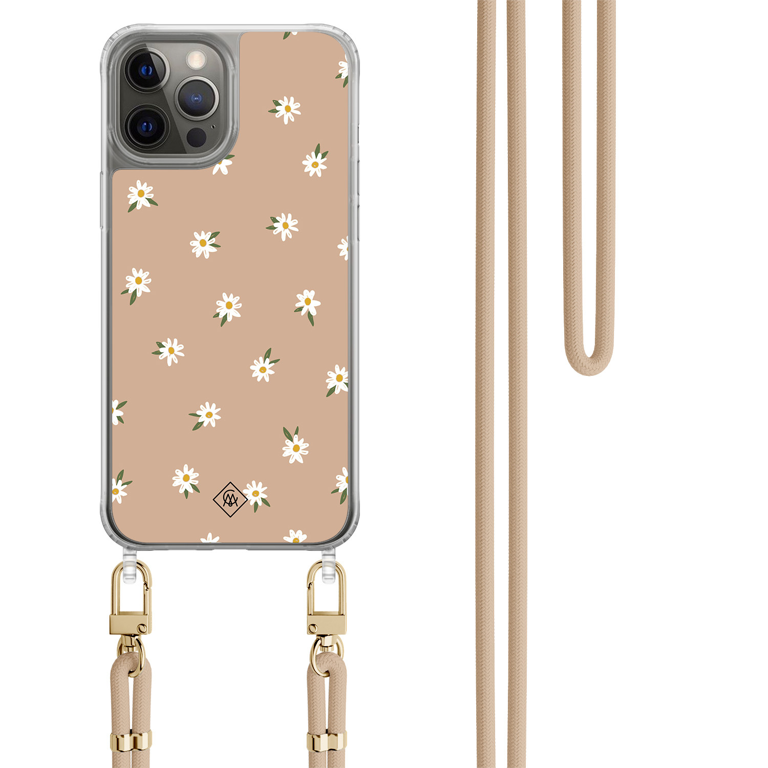iPhone 12 (Pro) hoesje met beige koord Sweet daisies