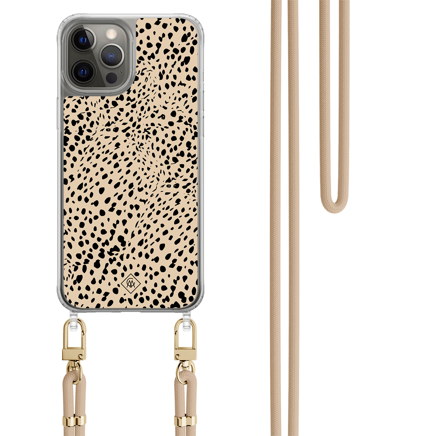 iPhone 12 (Pro) hoesje met beige koord - Spot on