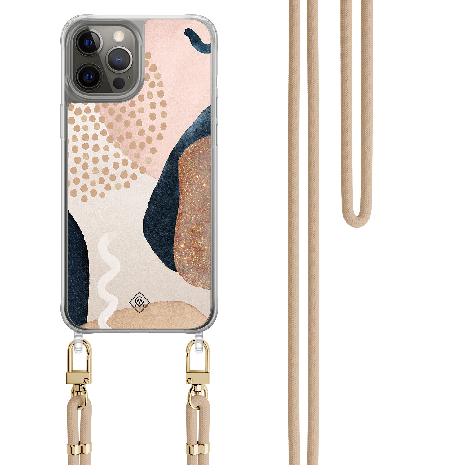 iPhone 12 (Pro) hoesje met beige koord Abstract dots