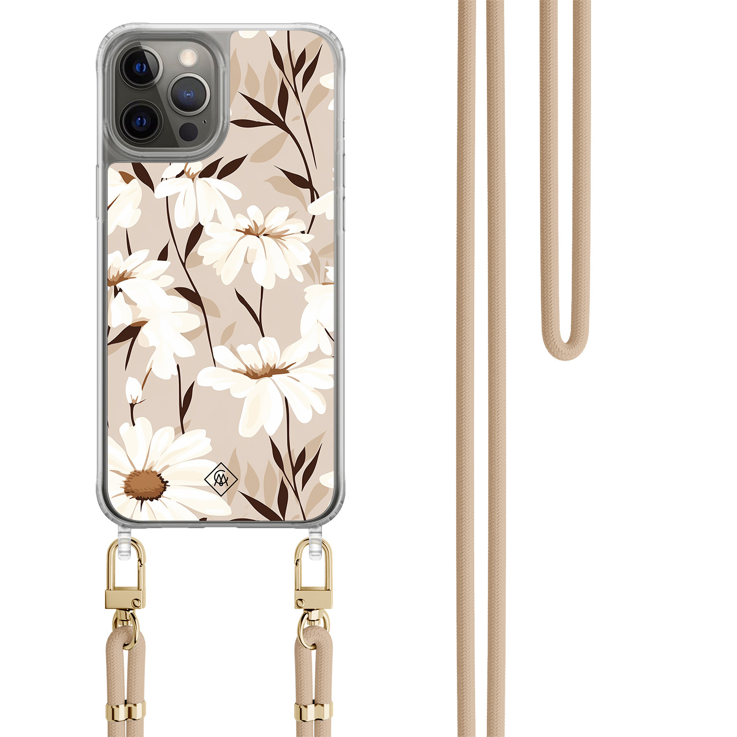 iPhone 12 (Pro) hoesje met beige koord In bloom