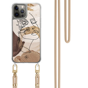 Casimoda iPhone 12 (Pro) hoesje met beige koord - Abstract gezicht bruin