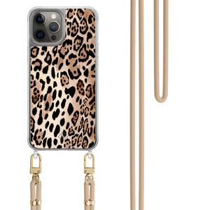 Casimoda iPhone 12 (Pro) hoesje met beige koord - Golden wildcat