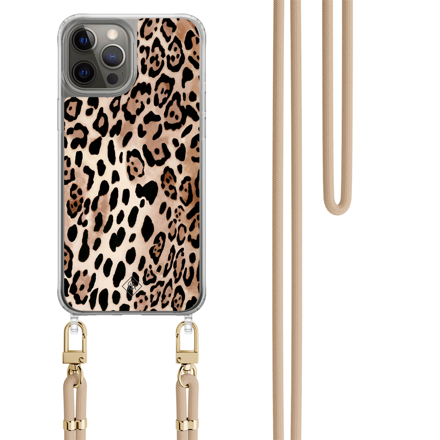 iPhone 12 (Pro) hoesje met beige koord Golden wildcat