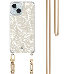 Casimoda iPhone 15 hoesje met beige koord - Palm leaves beige