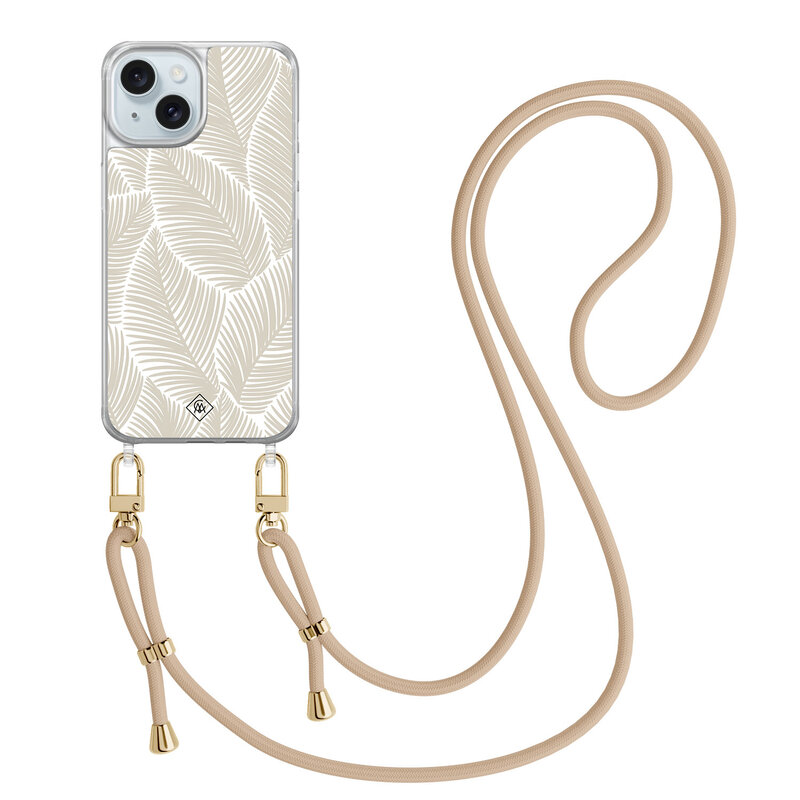 Casimoda iPhone 15 hoesje met beige koord - Palm leaves beige