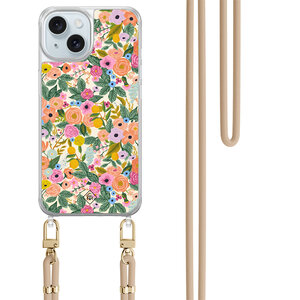 Casimoda iPhone 15 hoesje met beige koord - Pink garden