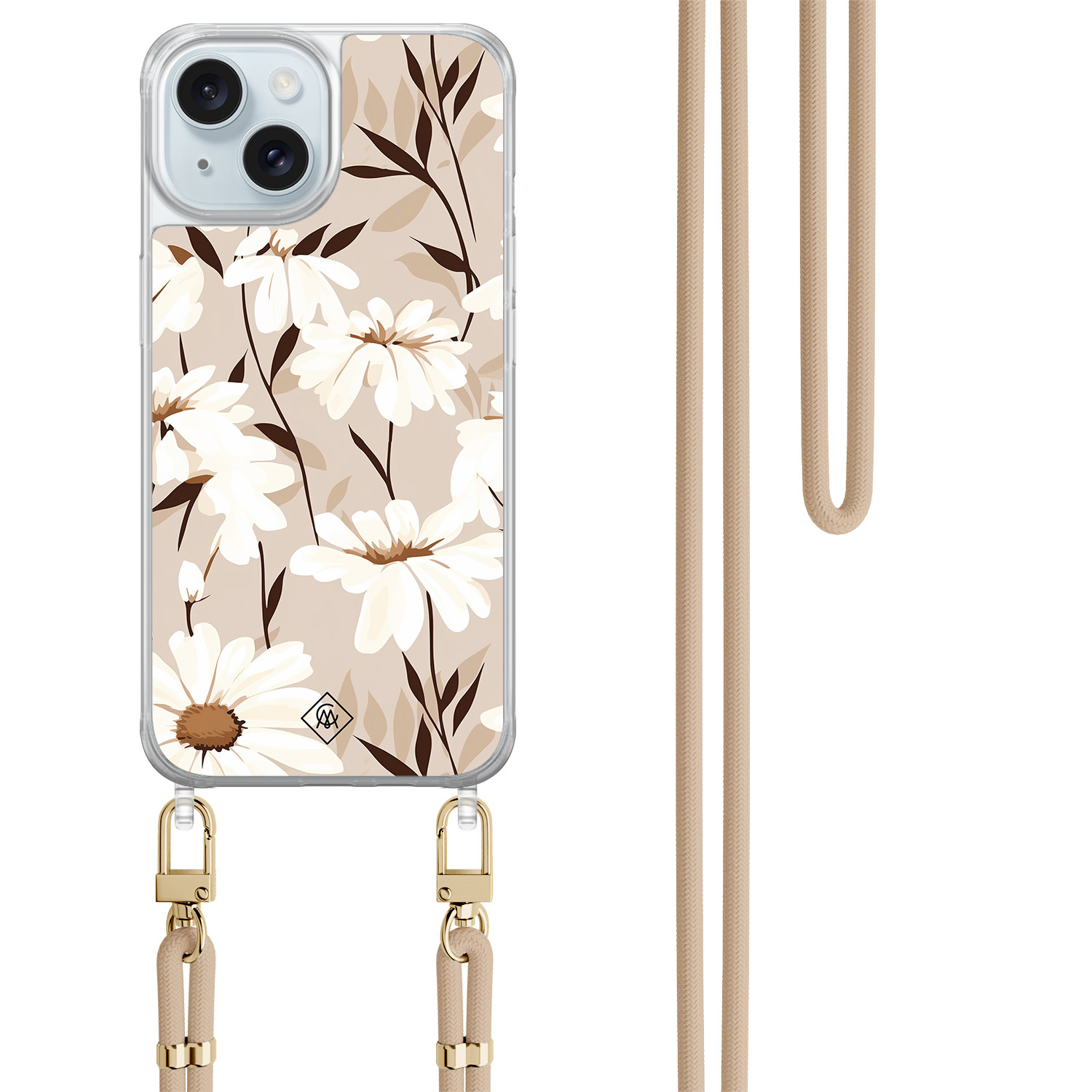 iPhone 15 hoesje met beige koord - In bloom