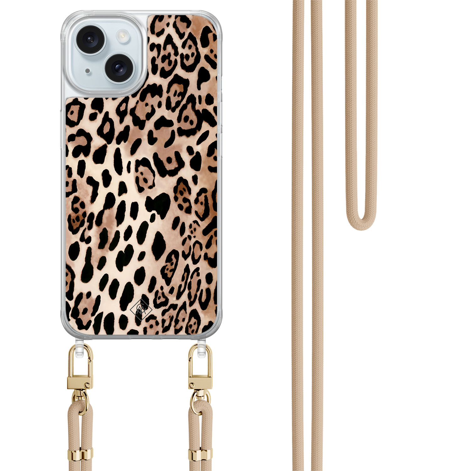 iPhone 15 hoesje met beige koord - Golden wildcat