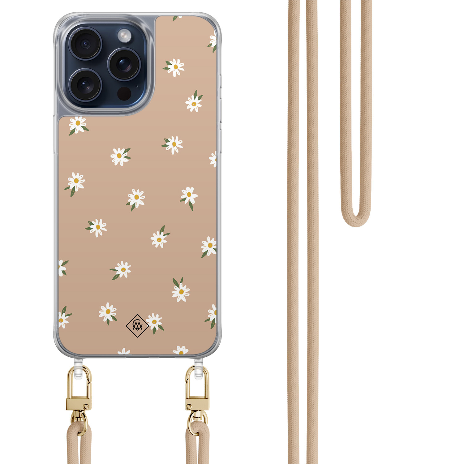 iPhone 15 Pro Max hoesje met beige koord Sweet daisies