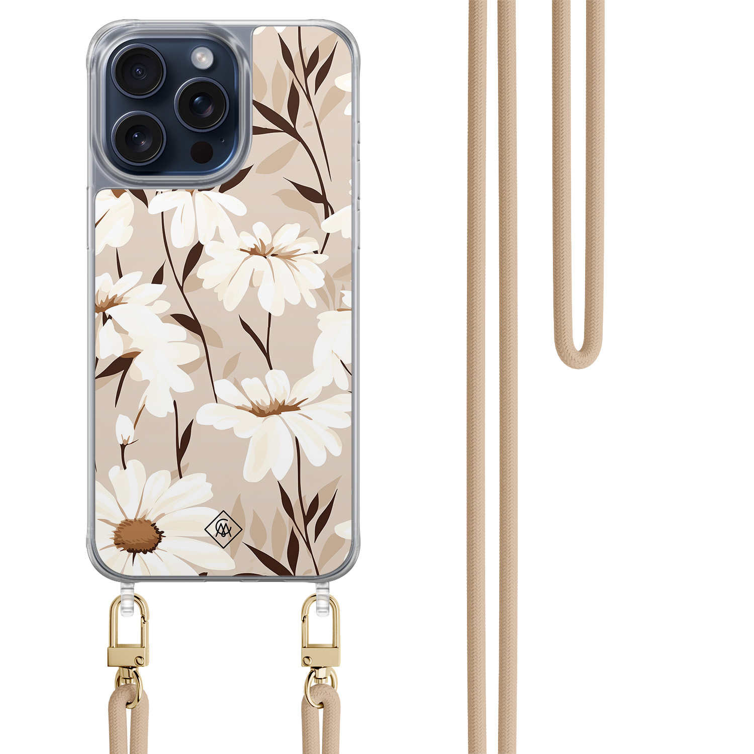iPhone 15 Pro Max hoesje met beige koord In bloom