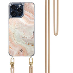 Casimoda iPhone 15 Pro Max hoesje met beige koord - Marmer waves