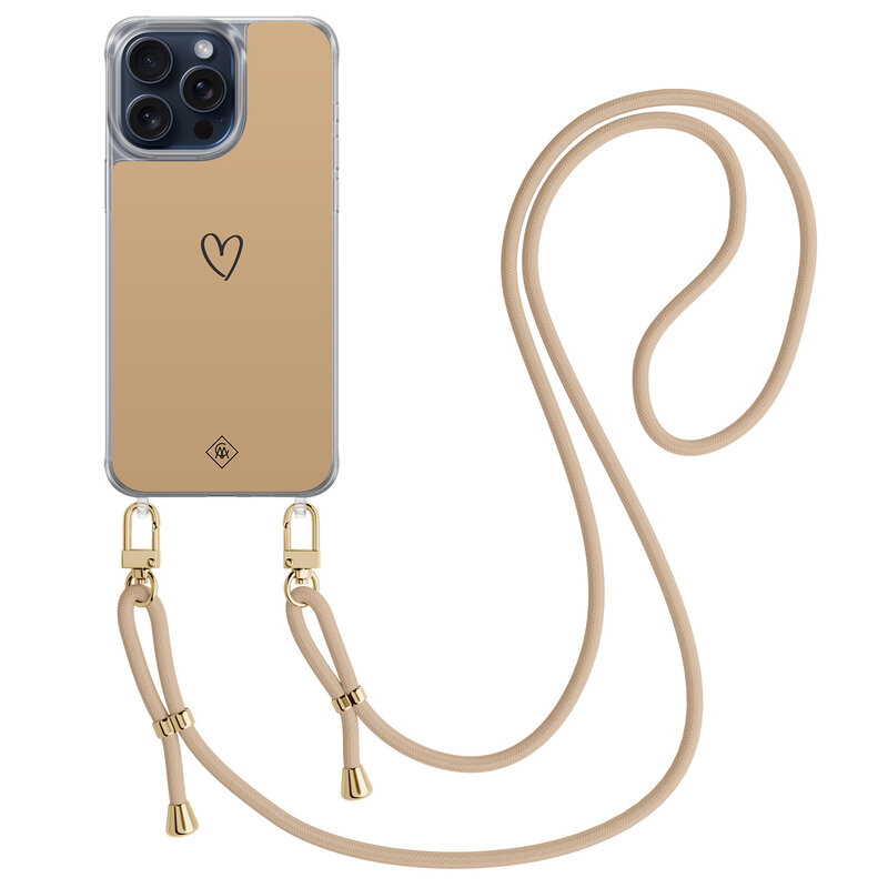 Casimoda iPhone 15 Pro Max hoesje met beige koord - Hart bruin