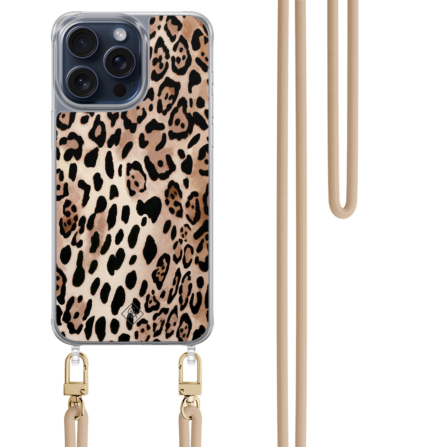 iPhone 15 Pro Max hoesje met beige koord - Golden wildcat