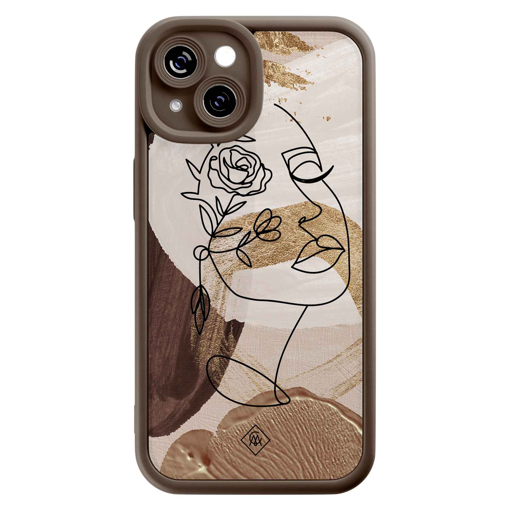 iPhone 15 bruine case - Abstract gezicht bruin