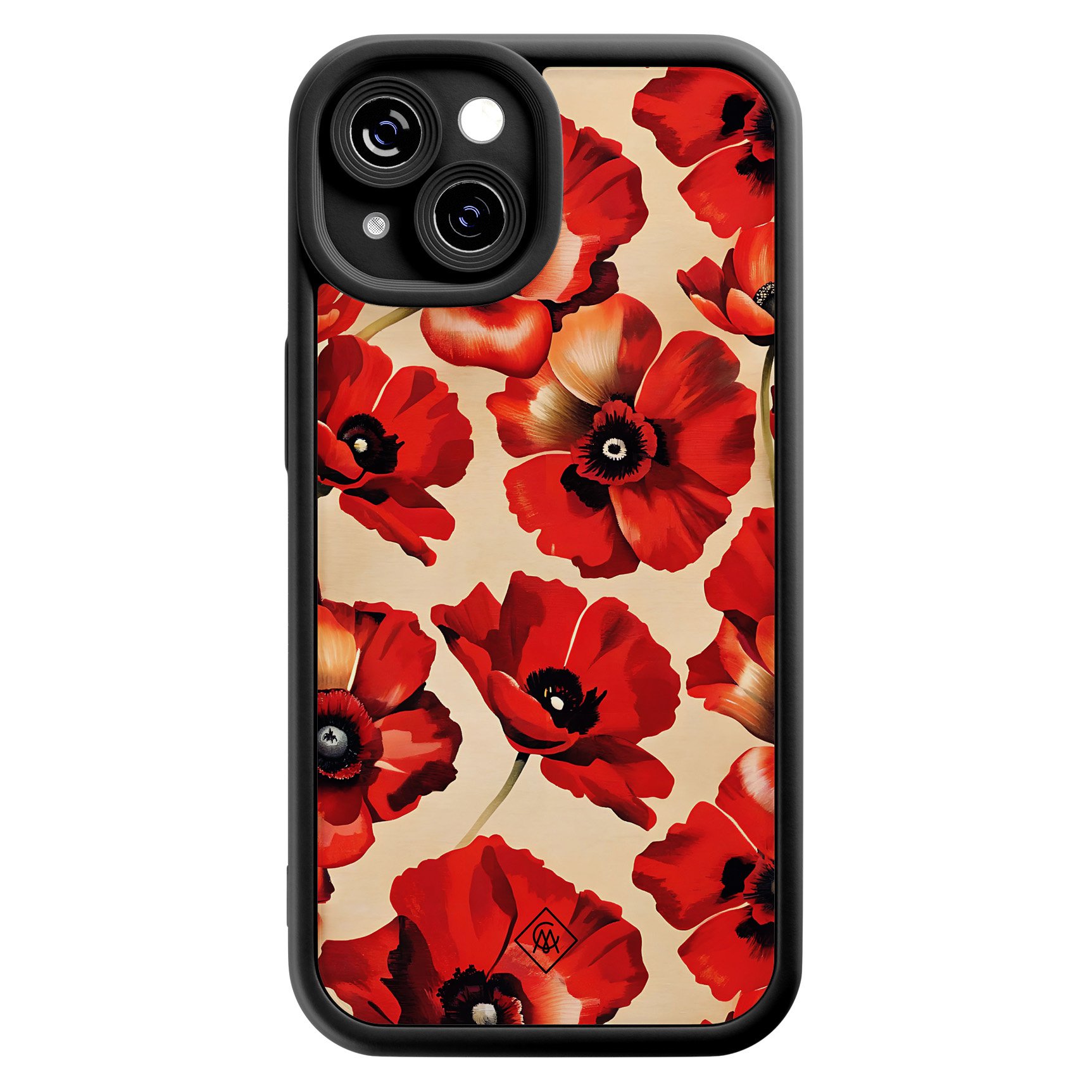 iPhone 15 zwarte case - Poppy flowers