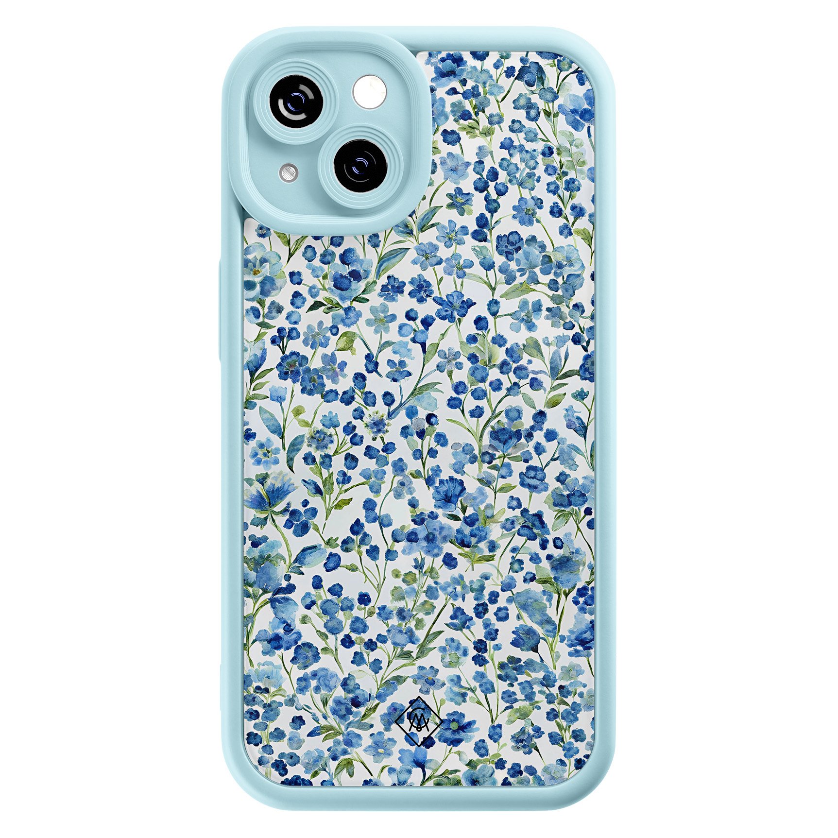 iPhone 15 blauwe case - Vintage blue floral