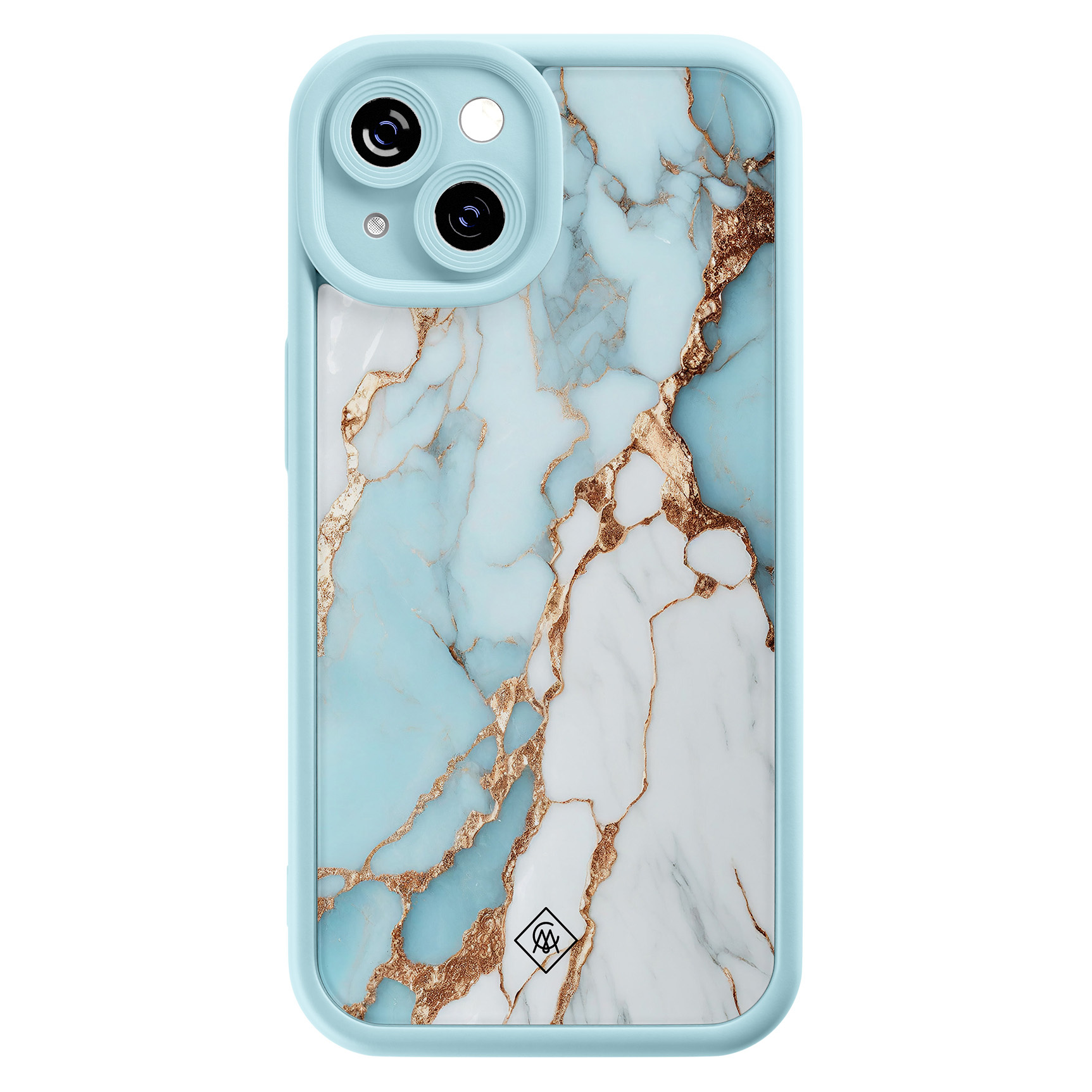 iPhone 15 blauwe case - Marmer lichtblauw