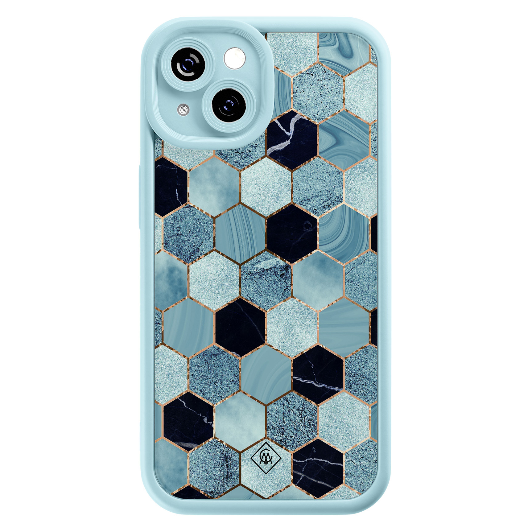 iPhone 15 blauwe case - Blue cubes