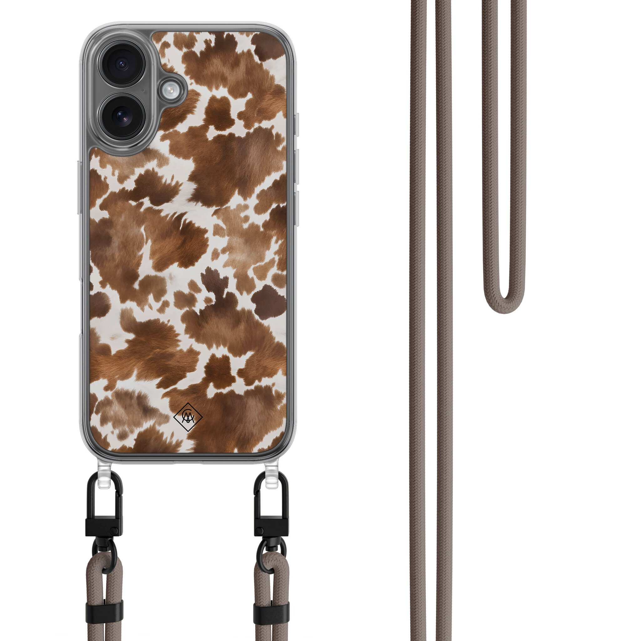 iPhone 16 hoesje met bruin koord - Cowhide chic