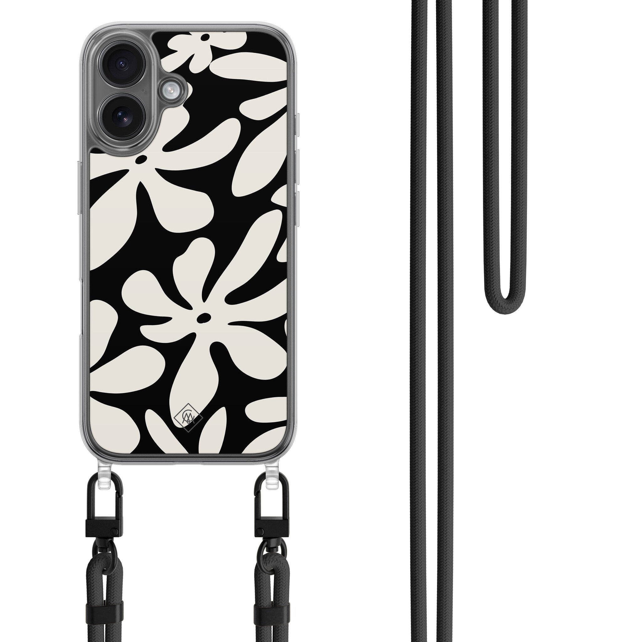 iPhone 16 hoesje met zwart koord - Noir bloom