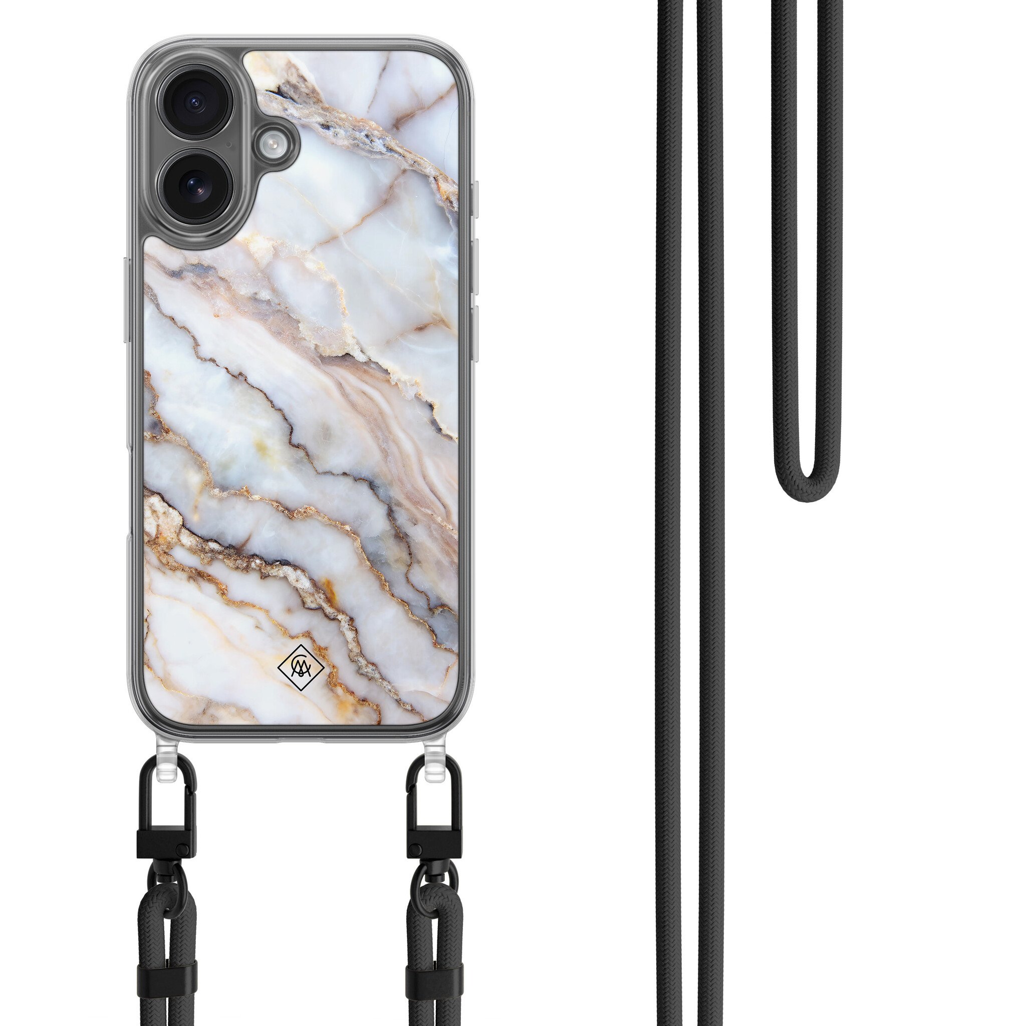 iPhone 16 hoesje met zwart koord - Marble dream