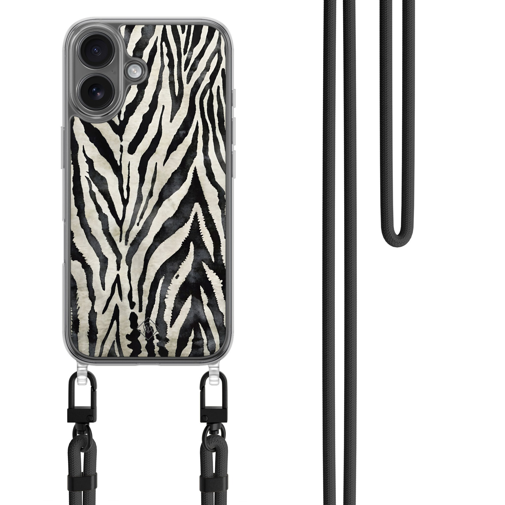 iPhone 16 hoesje met zwart koord - Zebra Safari