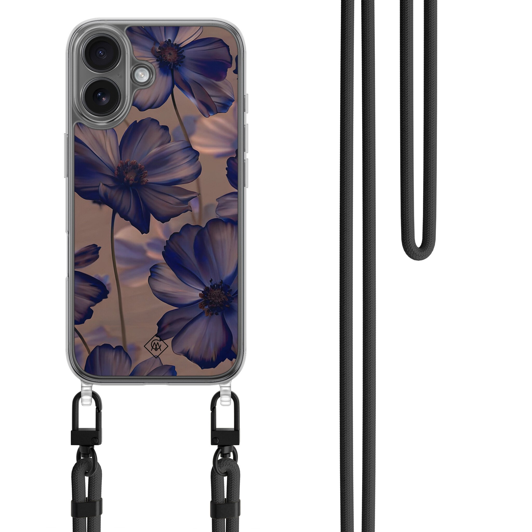 iPhone 16 hoesje met zwart koord - Twilight petals