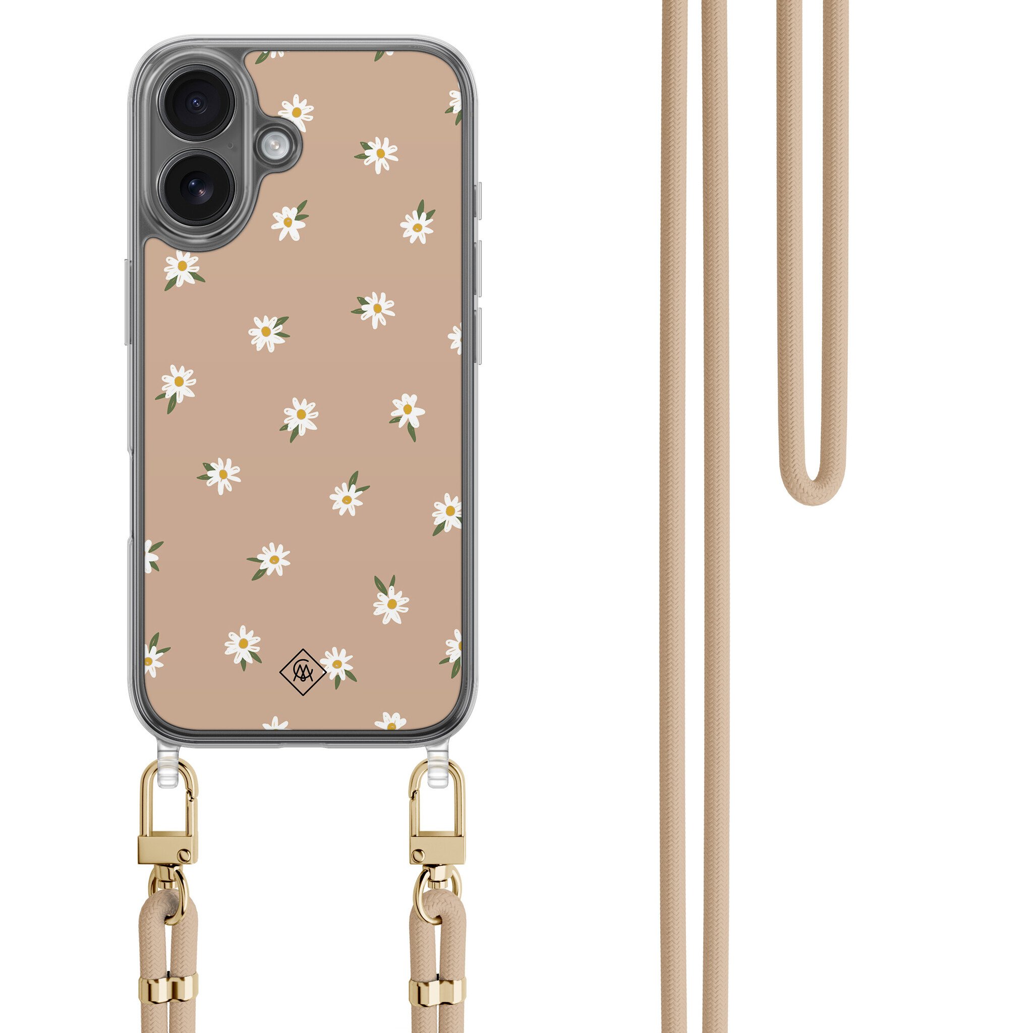 iPhone 16 hoesje met beige koord - Sweet daisies