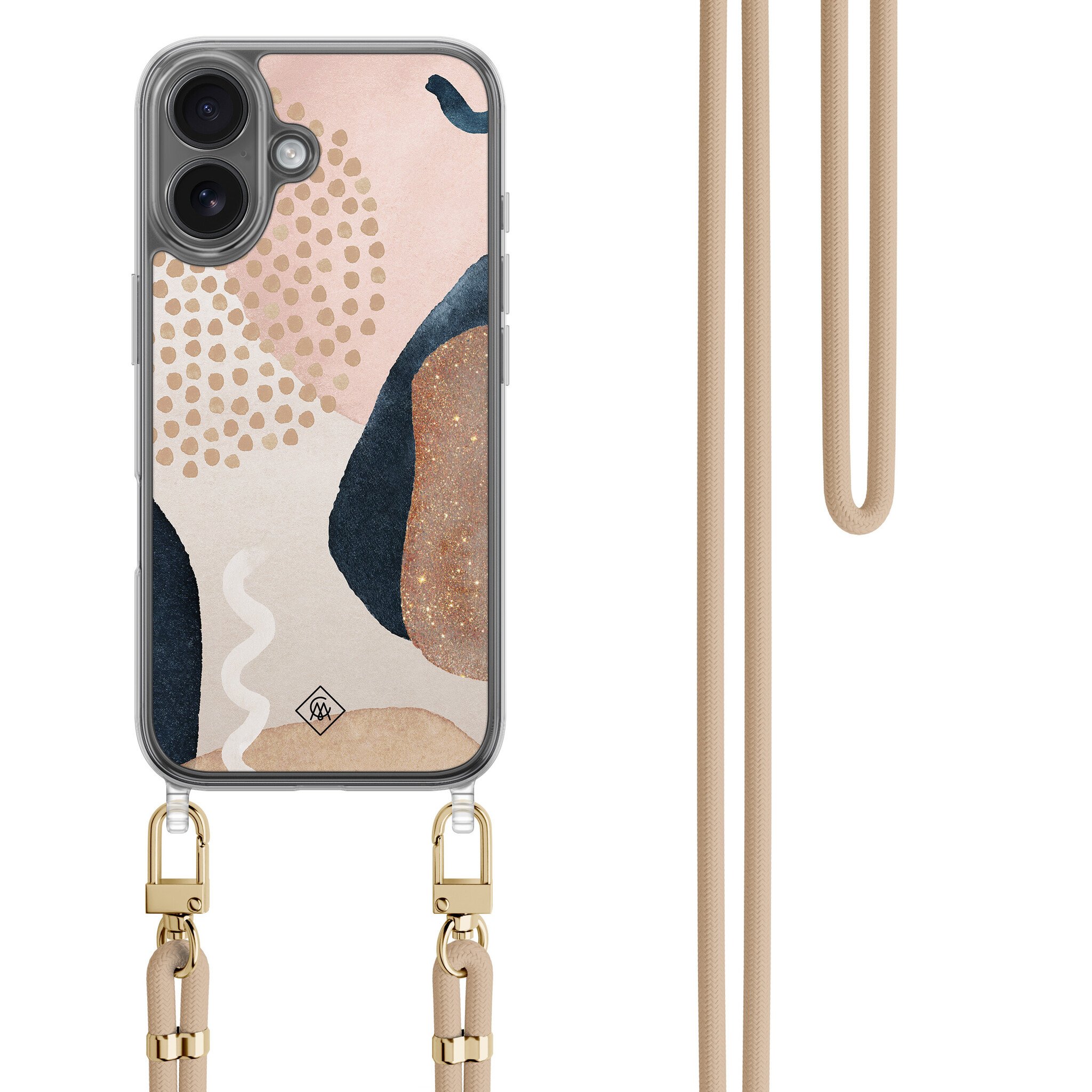 iPhone 16 hoesje met beige koord - Abstract dots