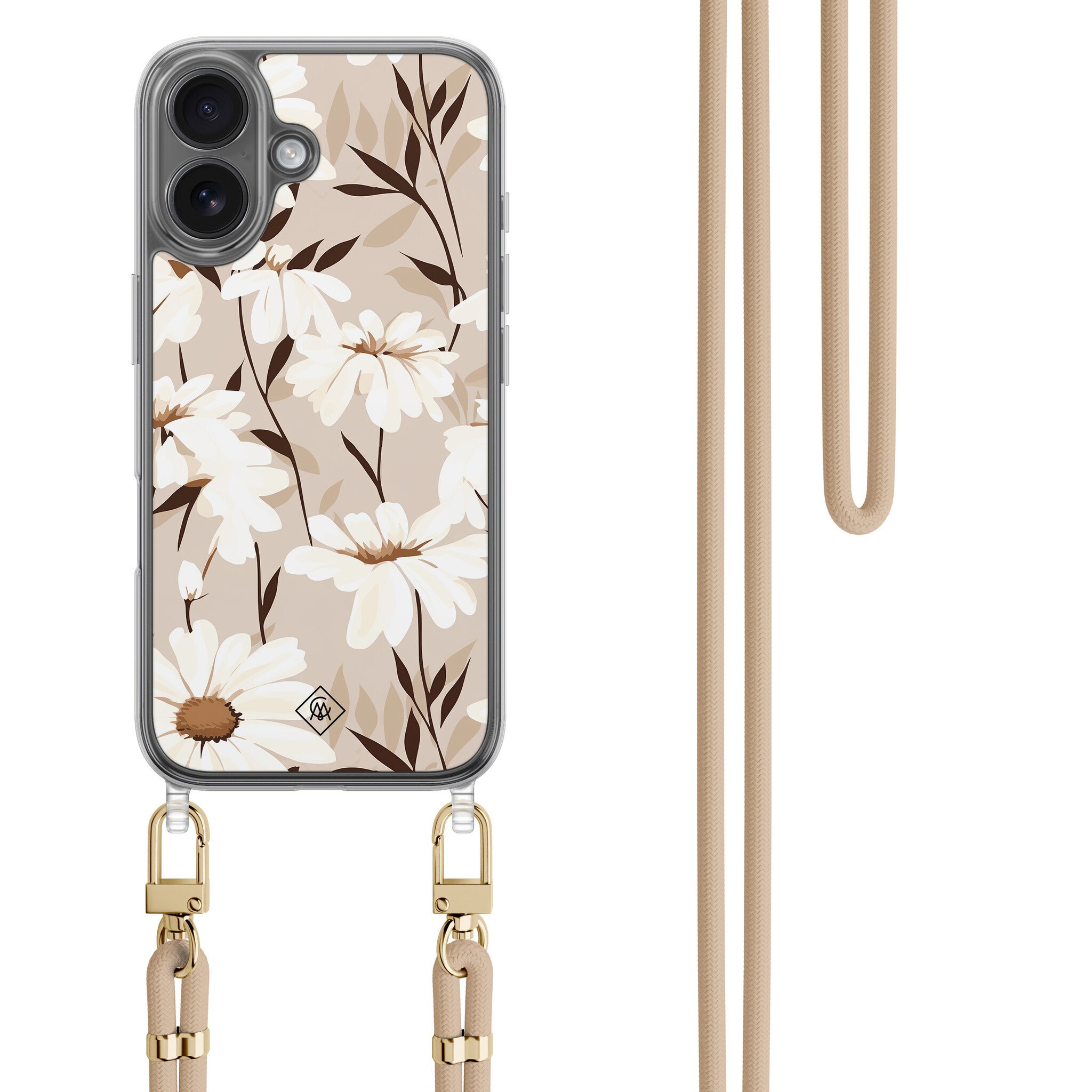 iPhone 16 hoesje met beige koord - In bloom