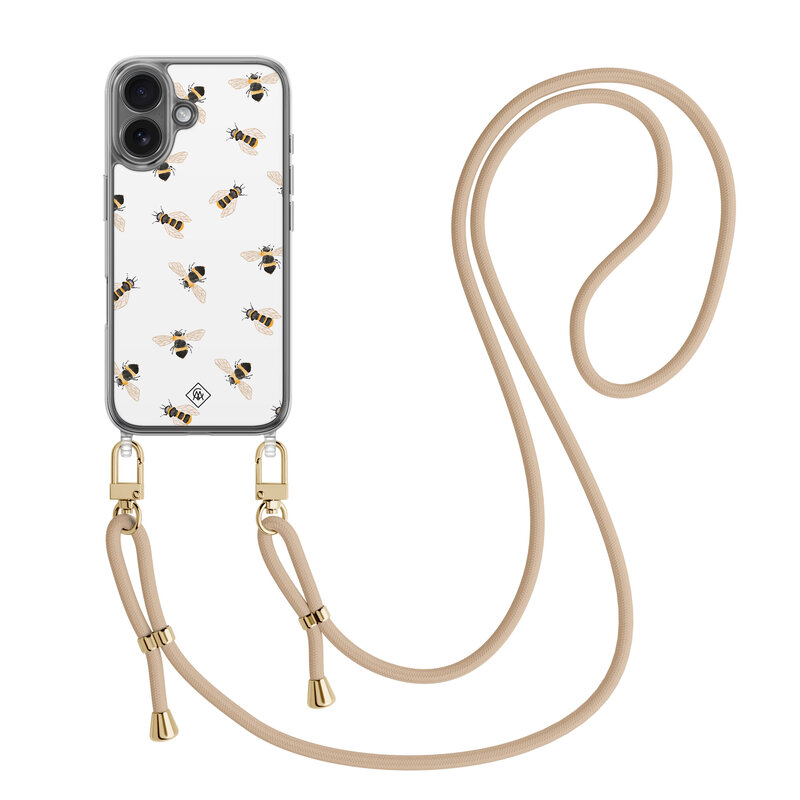 Casimoda iPhone 16 hoesje met beige koord - Bee happy