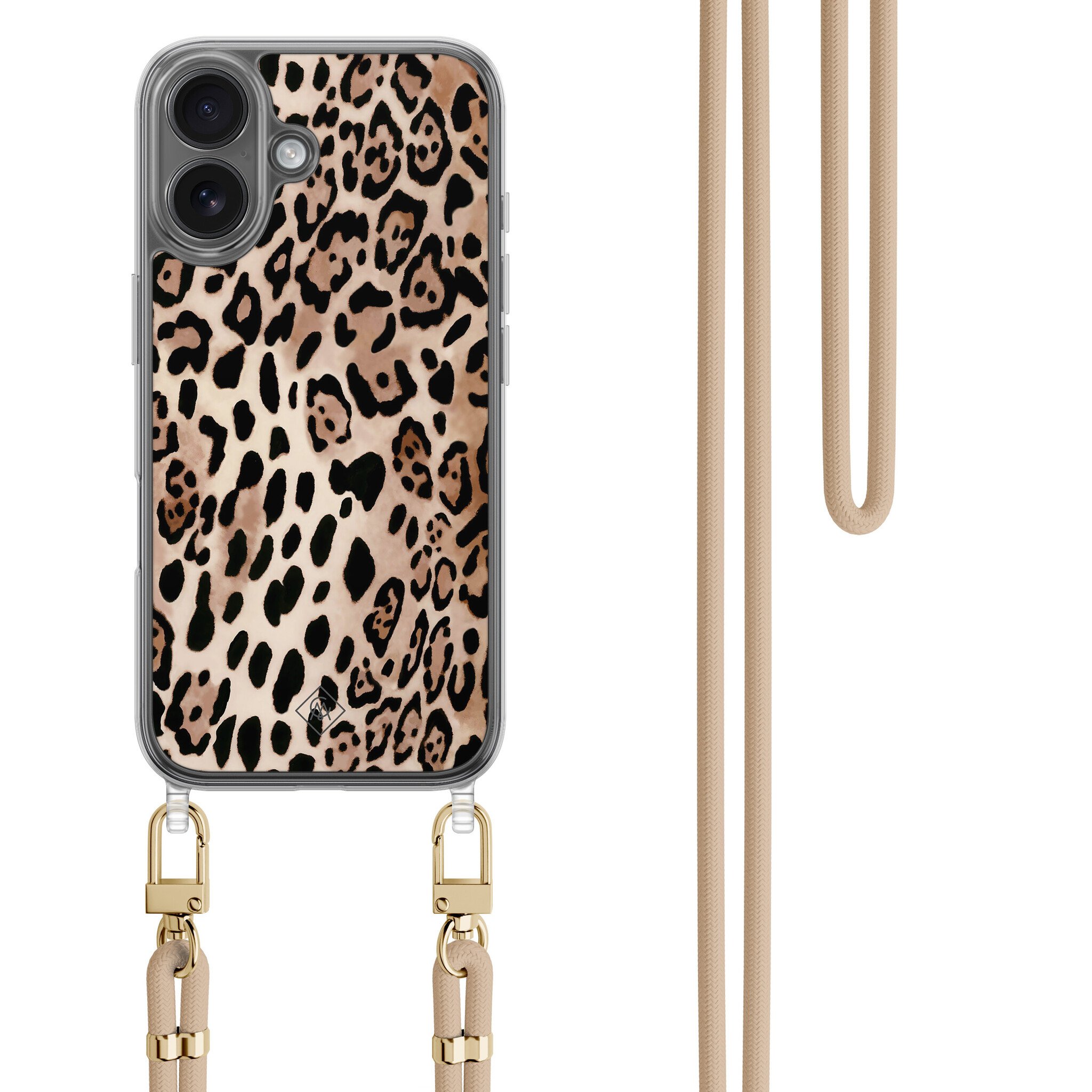 iPhone 16 hoesje met beige koord - Golden wildcat