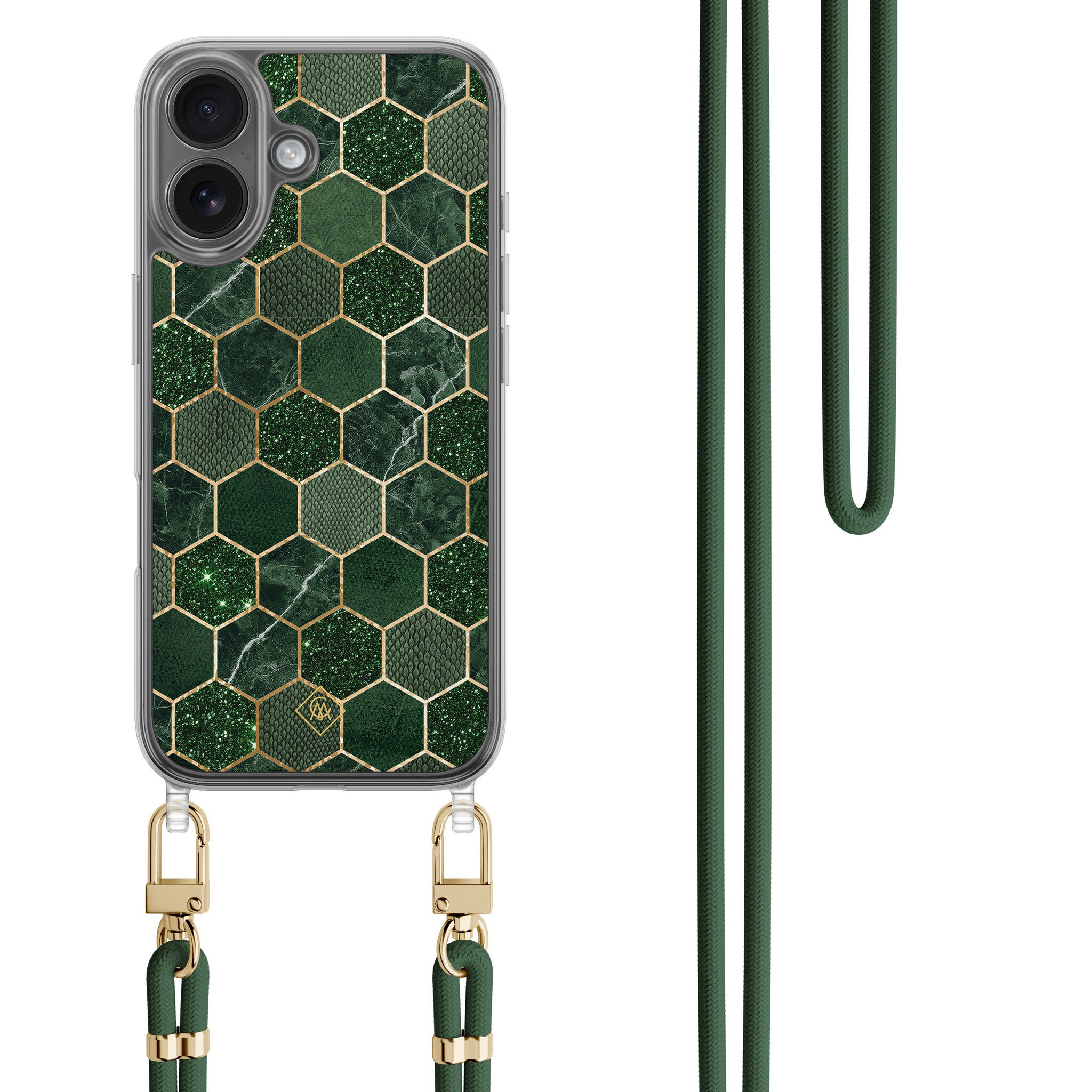 iPhone 16 hoesje met groen koord - Kubus groen