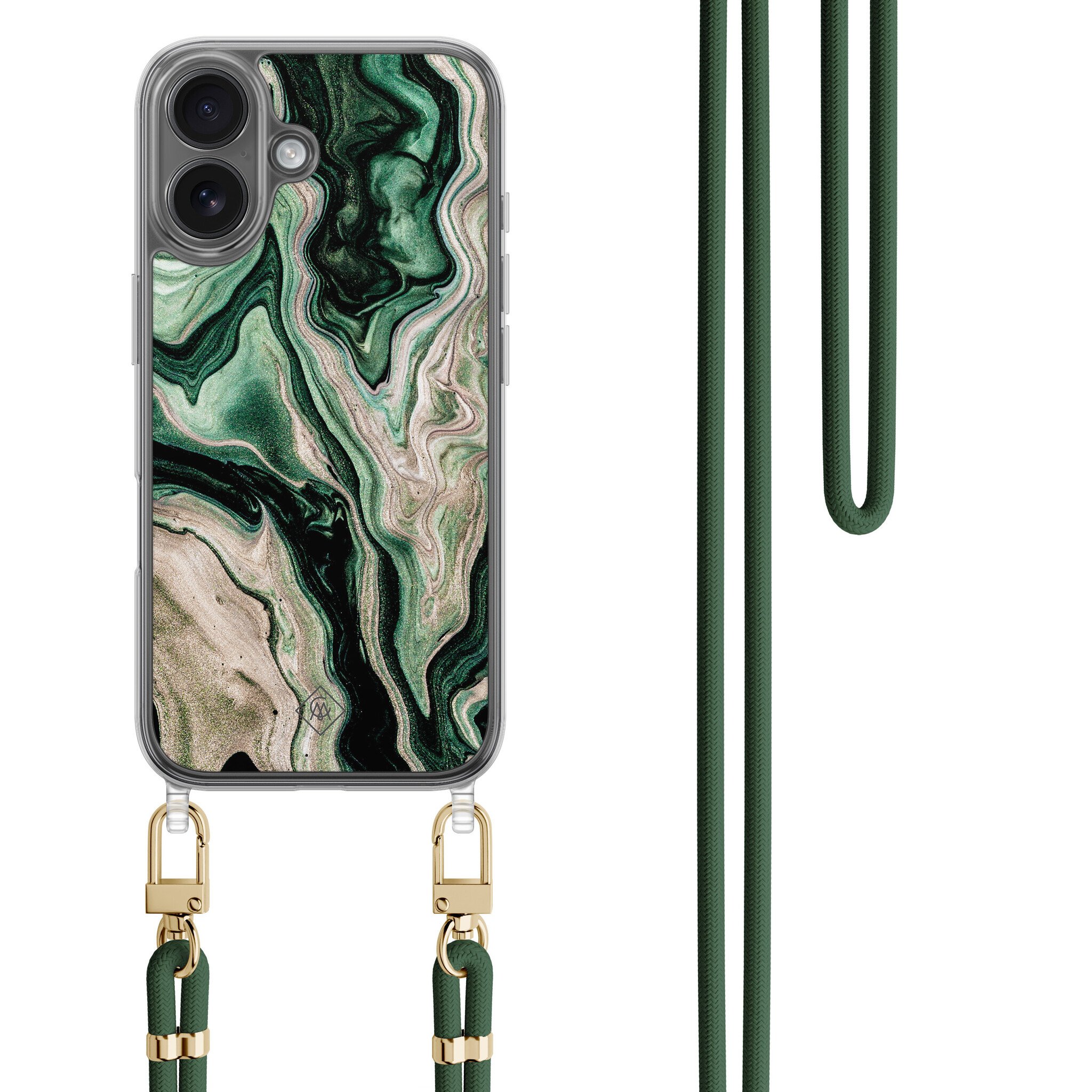 iPhone 16 hoesje met groen koord - Green waves