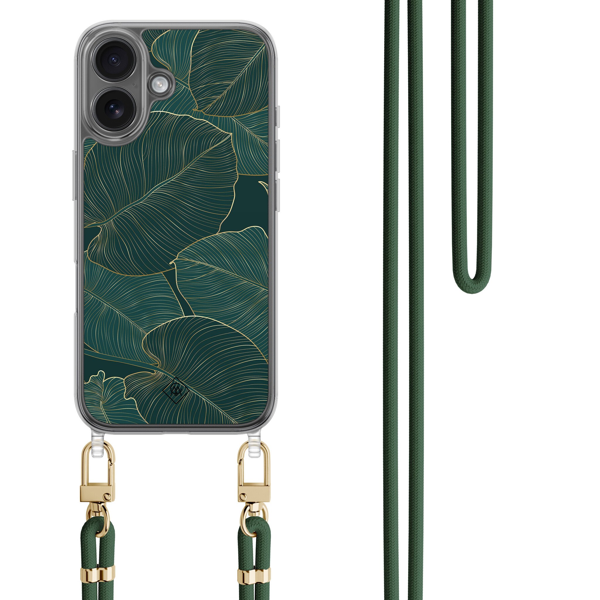 iPhone 16 hoesje met groen koord - Monstera leaves