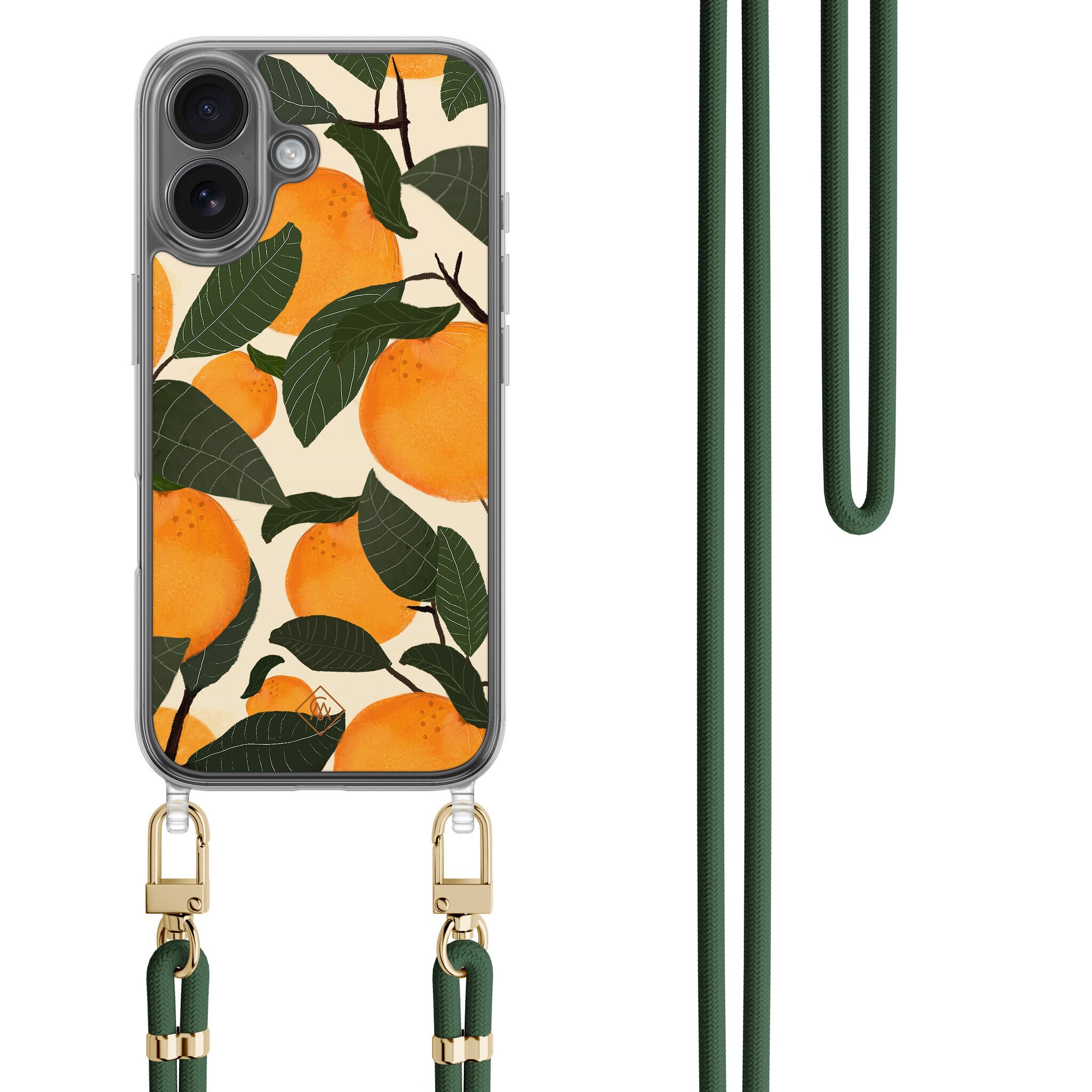 iPhone 16 hoesje met groen koord - Orange garden