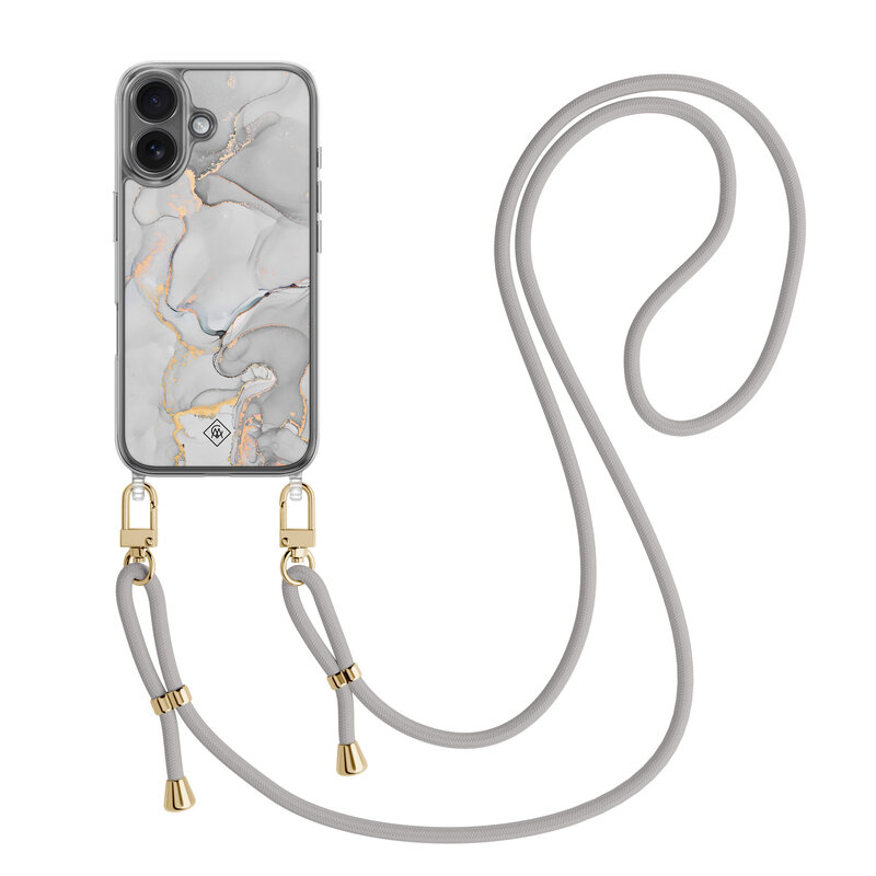Casimoda iPhone 16 hoesje met grijs koord - Marmer grijs