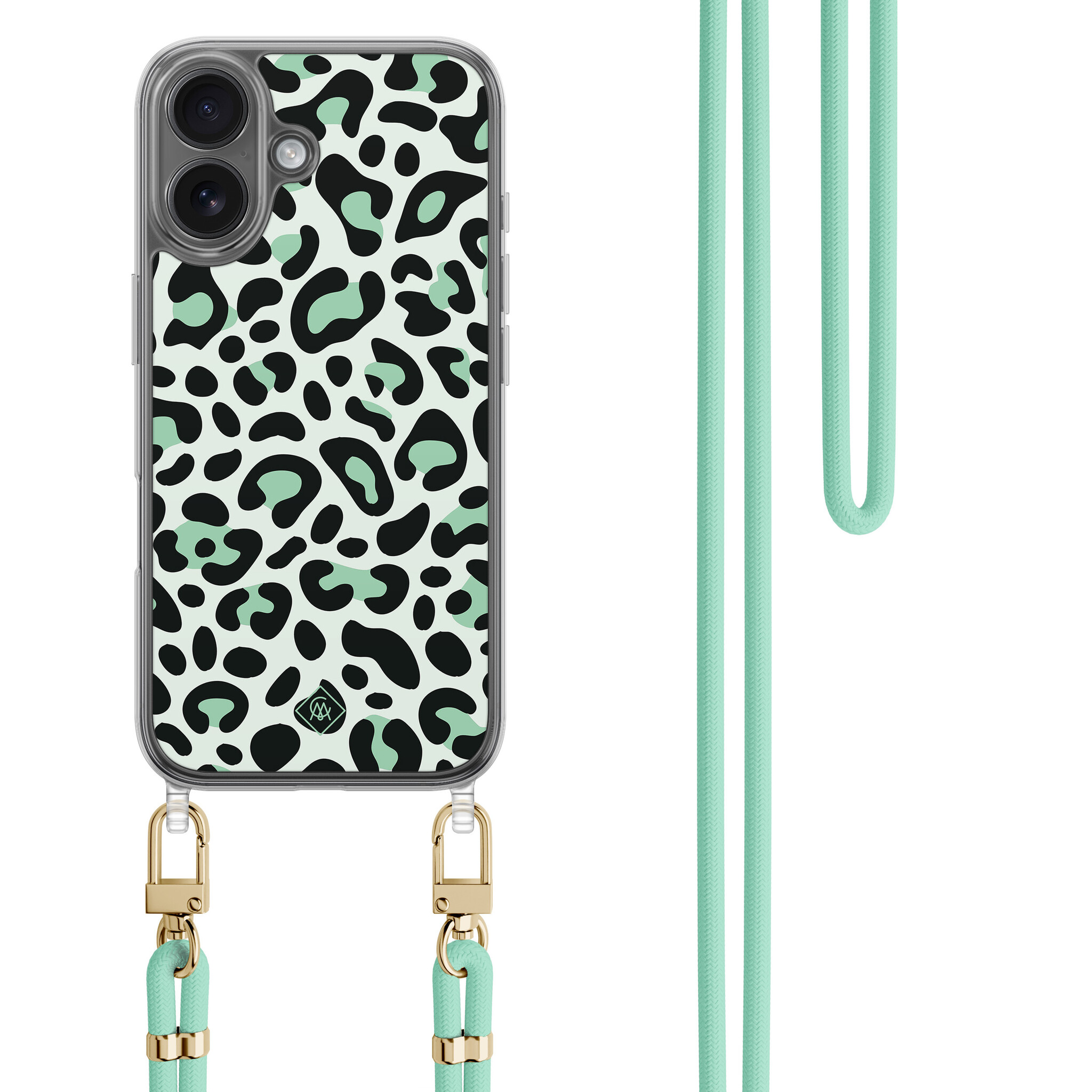 iPhone 16 hoesje met mint koord - Leopard mint