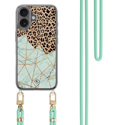 Casimoda iPhone 16 hoesje met mint koord - Luipaard marmer mint Casimoda iPhone 16 hoesje met mint koord - Luipaard marmer mint