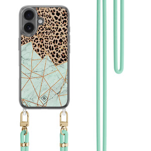Casimoda iPhone 16 hoesje met mint koord - Luipaard marmer mint