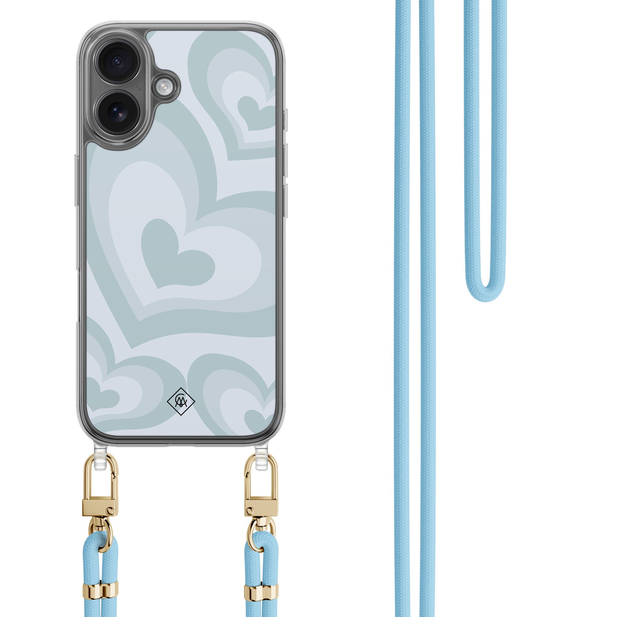 iPhone 16 hoesje met blauw koord - Hart blauw