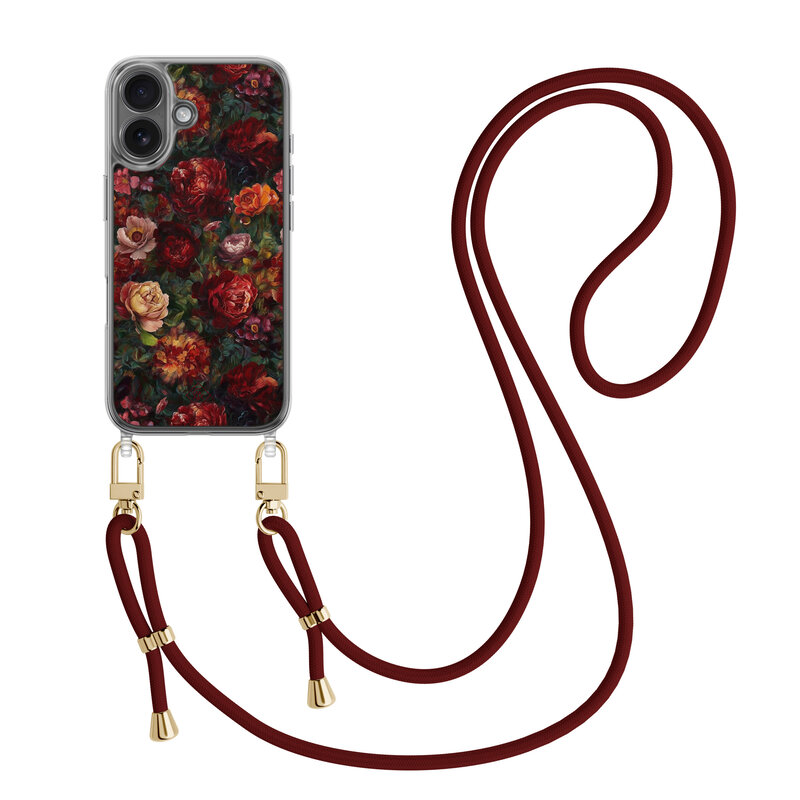 Casimoda iPhone 16 hoesje met rood koord - Flower paradise