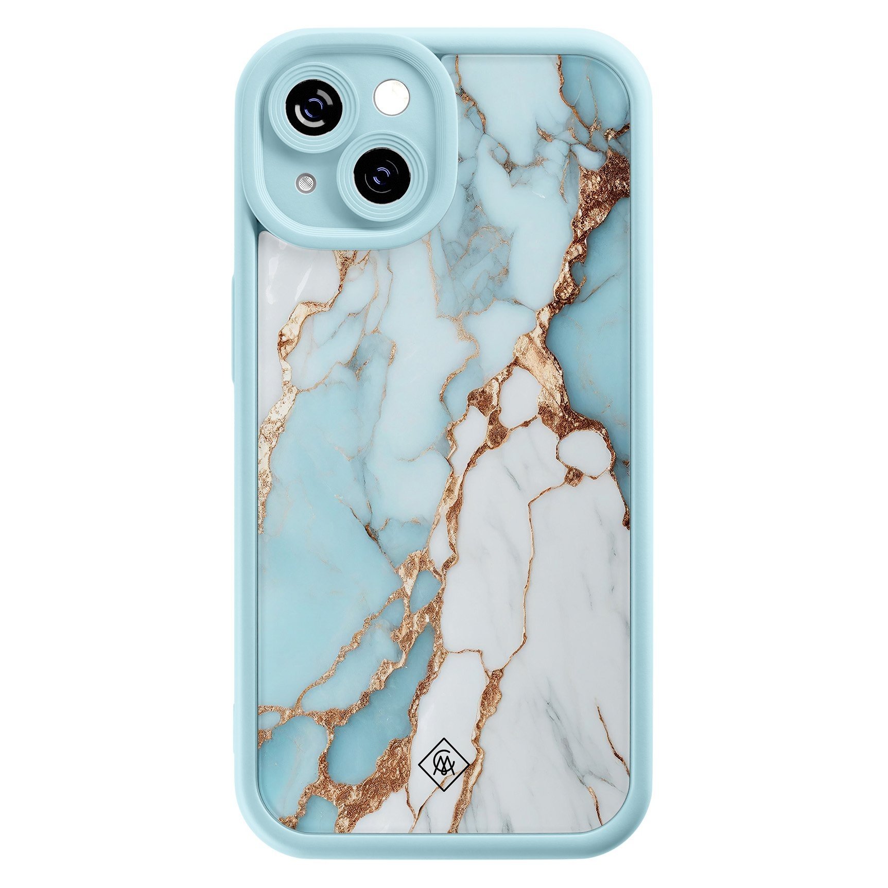 iPhone 14 blauwe case - Marmer lichtblauw