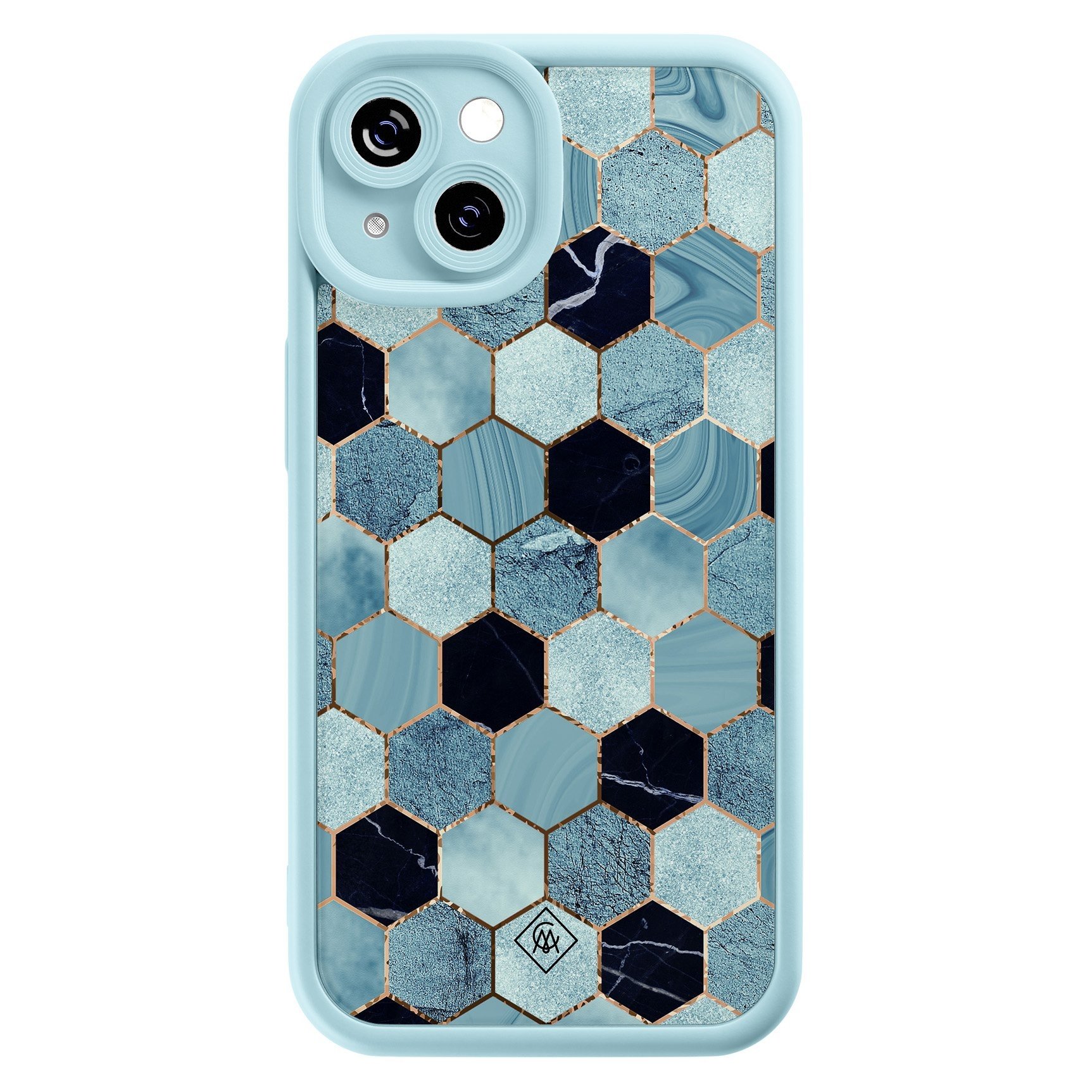 iPhone 14 blauwe case - Blue cubes