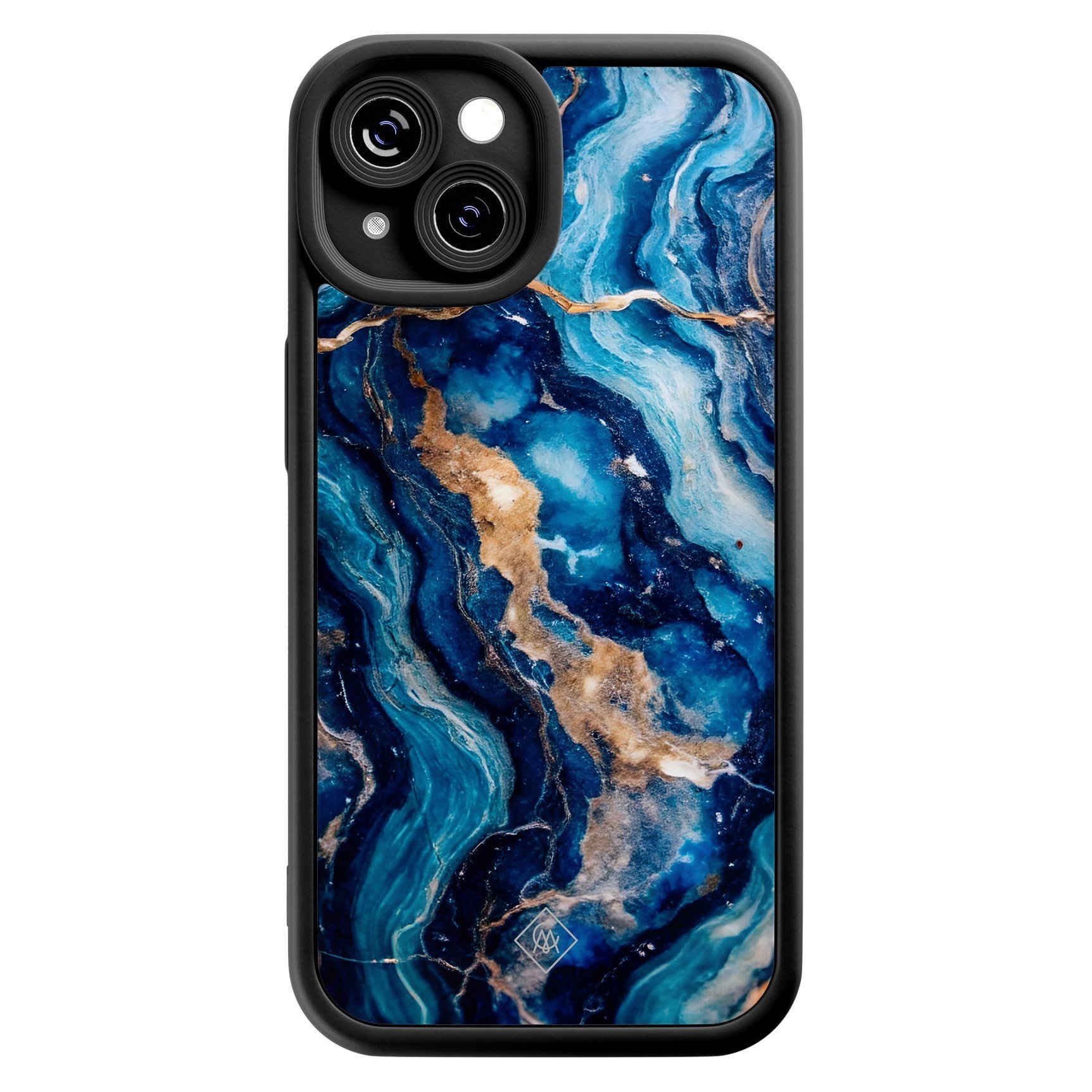 iPhone 14 zwarte case - Ocean marble