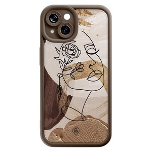Casimoda iPhone 13 bruine case - Abstract gezicht bruin